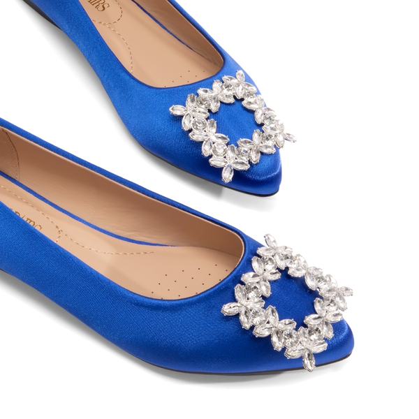 Rhinestone Square Buckle Flats - ROYAL BLUE-SATIN - 6